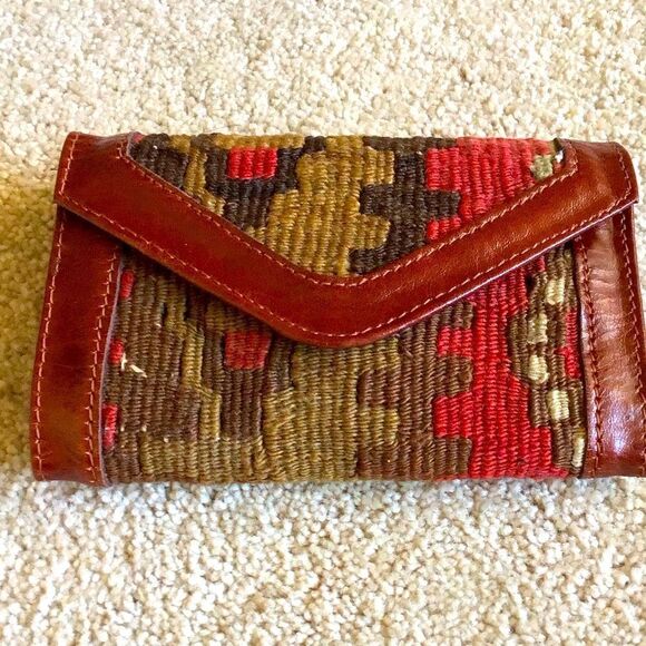Vintage Handmade Turkish Kilim Leather Boho Style Wallet - Picture 2 of 10